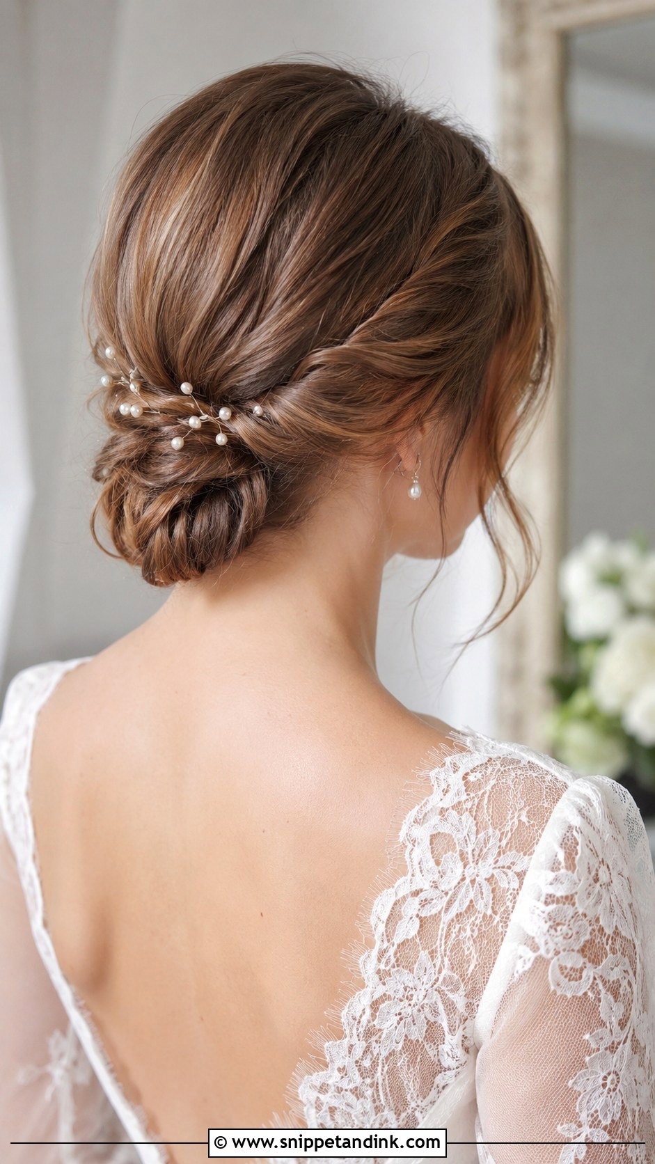 Twisted Low Bun for Fine Hair - Snippet and Ink - 20 Short Hair Bun Wedding Ideas