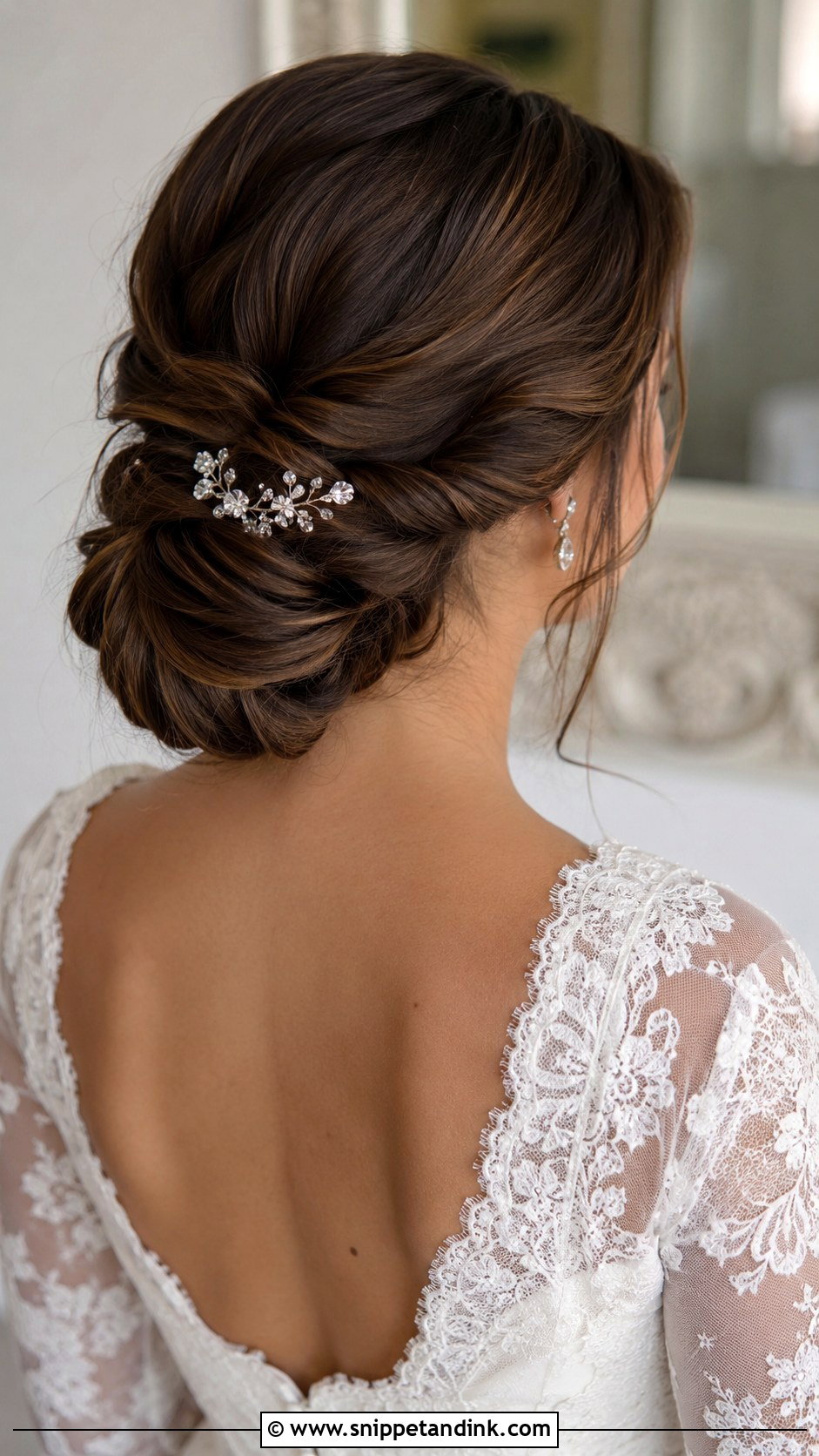 Twisted Low Chignon - Snippet and Ink - 25 Low Bridal Bun Ideas