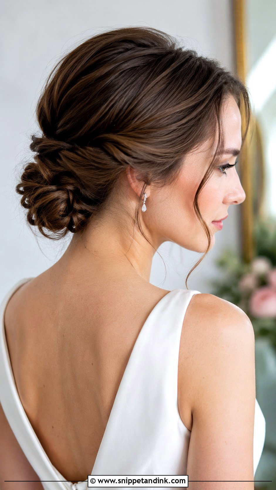 Twisted Low Chignon - Snippet and Ink - 25 Wedding Hair Updo Front View Ideas