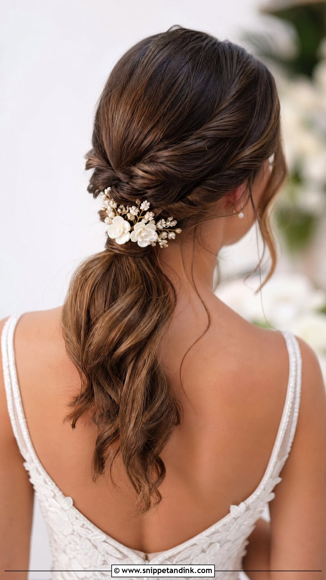 Twisted Low Ponytail Wedding Hairstyle - Snippet and Ink - 30 Elegant Ponytail Wedding Hairstyles