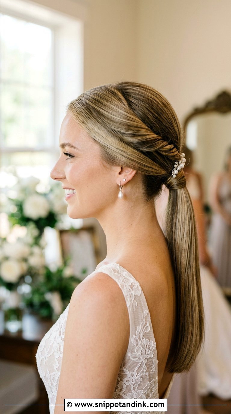 Twisted Low Ponytail Wedding Hairstyle - Snippet and Ink - 20 Bride Hair Ideas