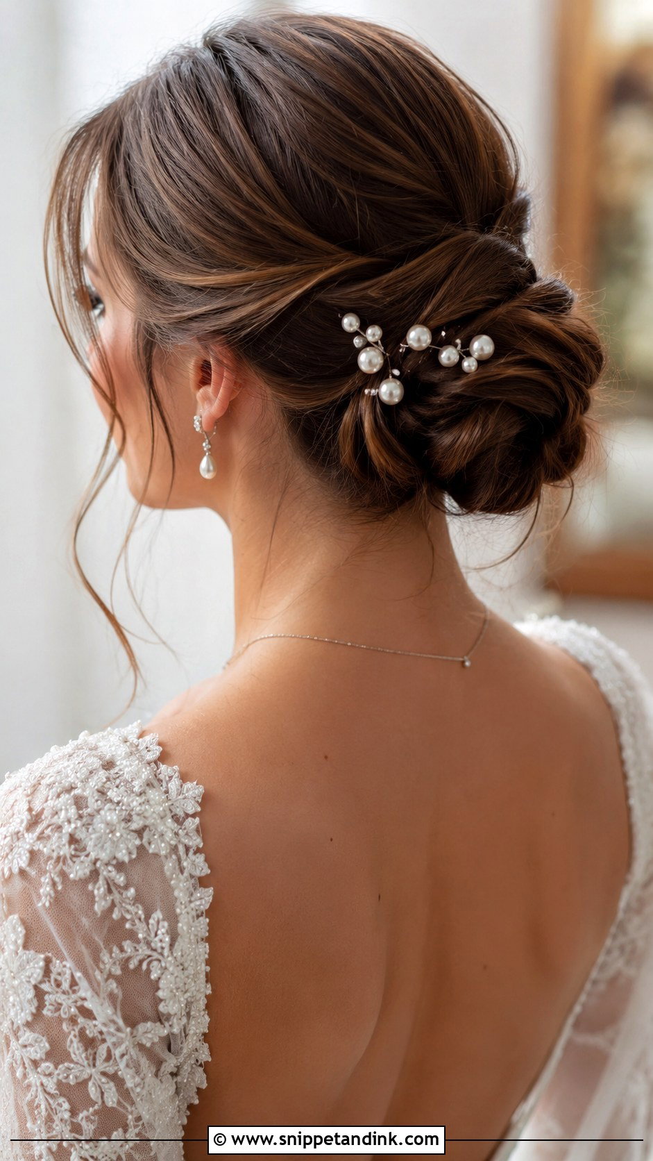 Twisted Low Updo With Pearls - Snippet and Ink - 20 Elegant Wedding Hair Updo Ideas