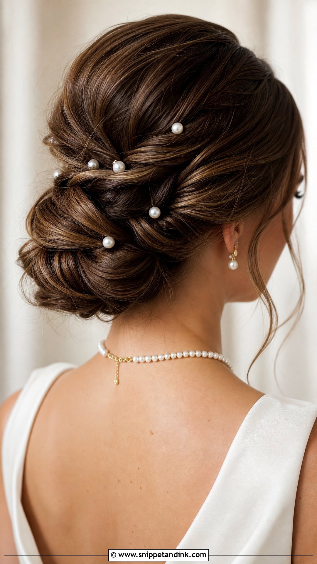 Twisted Low Updo With Pearls - Snippet and Ink - 20 White Wedding Hairstyles