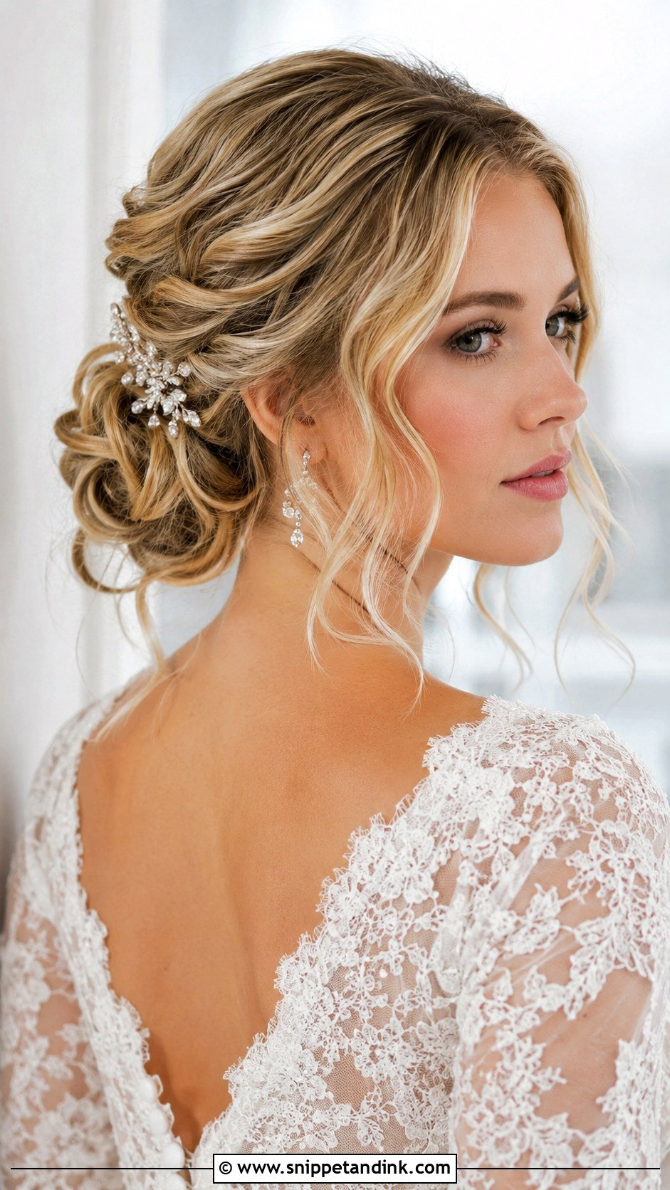 Twisted Low Updo With Soft Waves - Snippet and Ink - 20 Bridal Hair Updo Front View Ideas