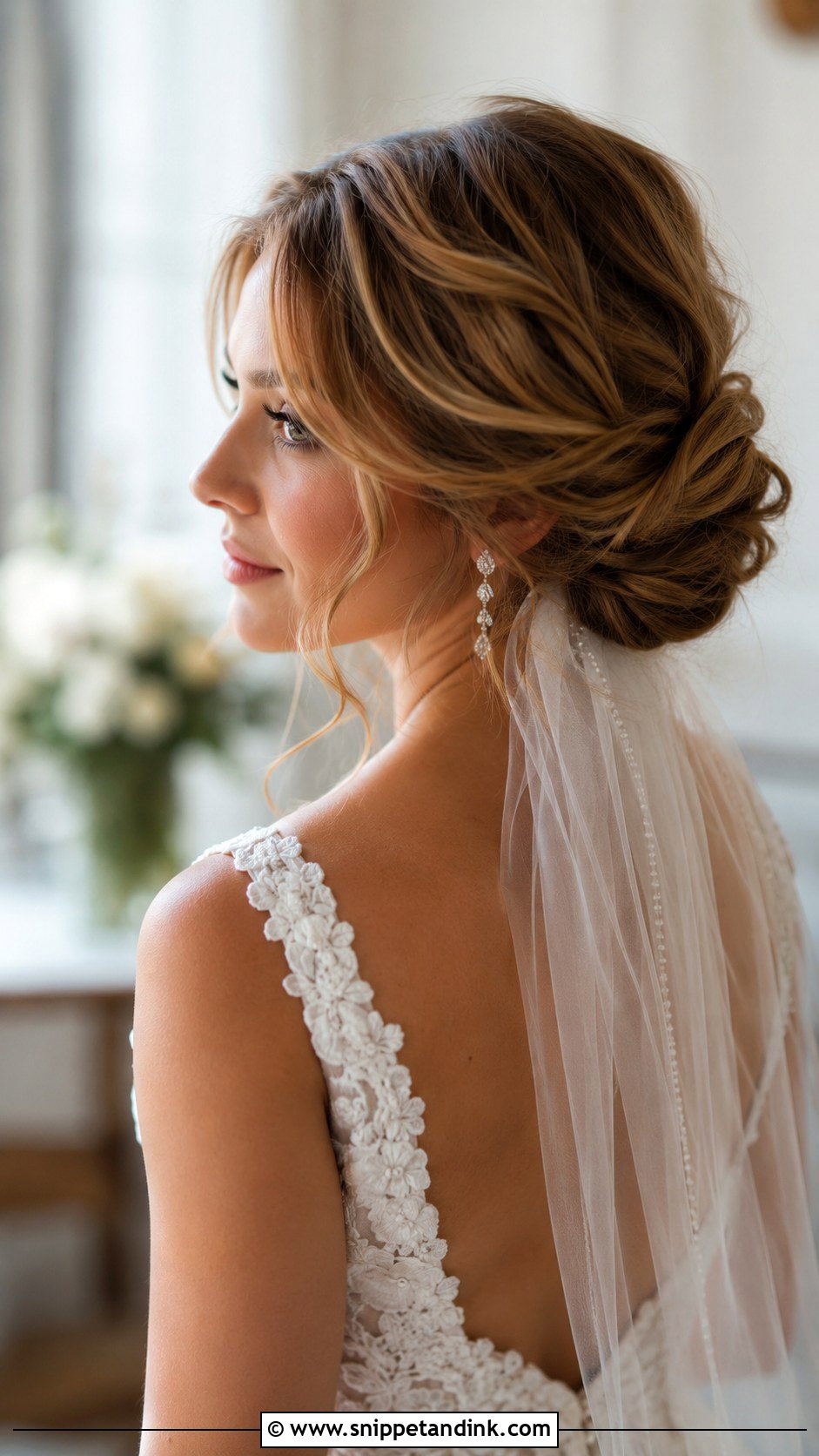 Twisted Low Updo With Tendrils - Snippet and Ink - 25 Bride Hair Styles