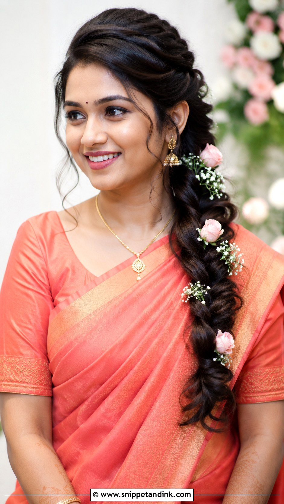Twisted Side Braid With Flowers - Snippet and Ink - 25 Tamil Bride Hairstyle Ideas