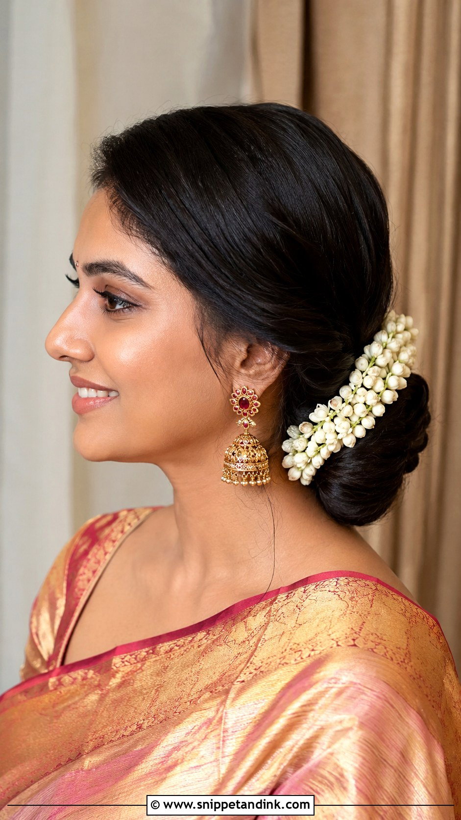 Twisted Side Bun With Gajra - Snippet and Ink - 25 Indian Wedding Hairstyles for Long Hair