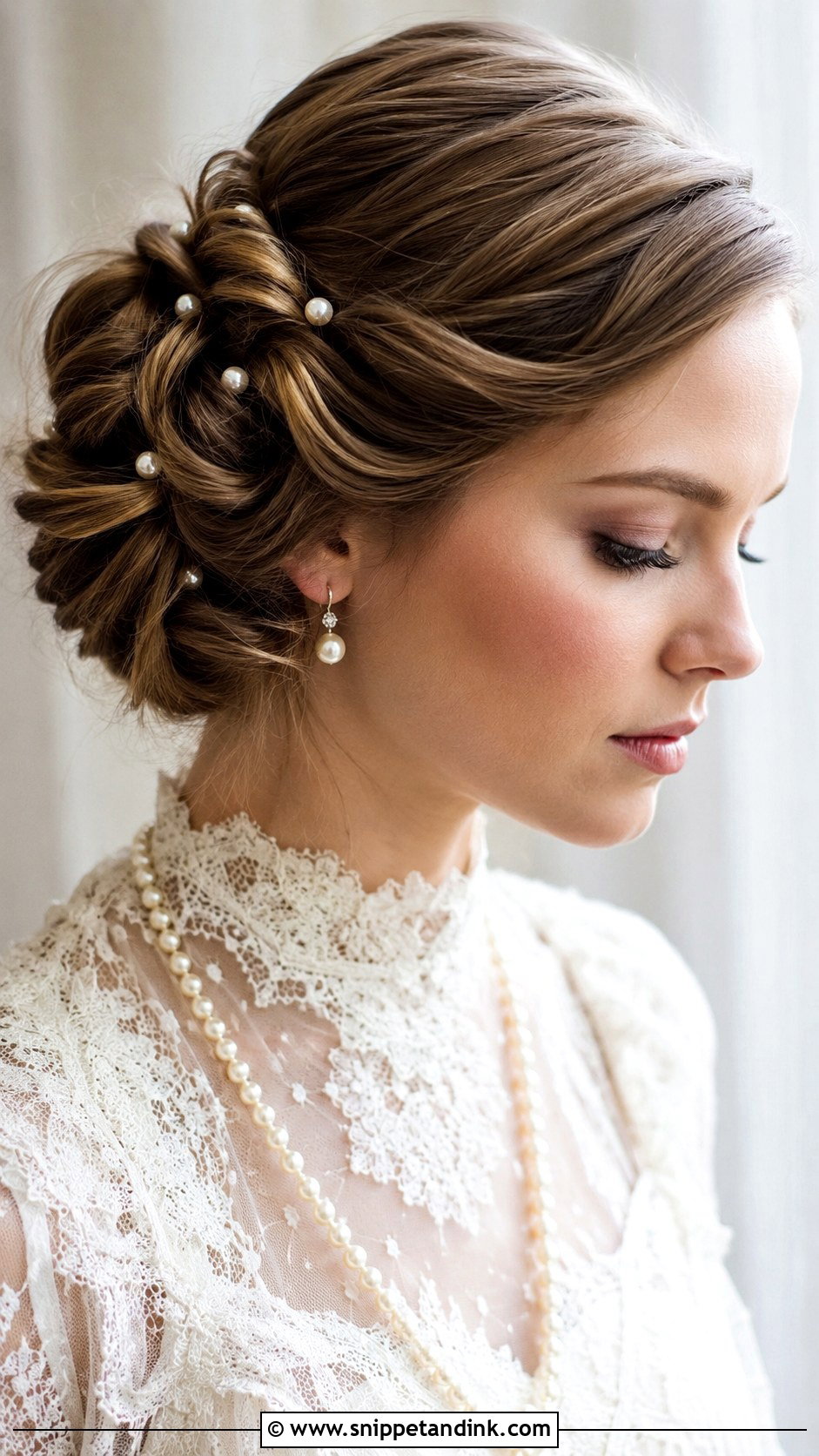 Twisted Side Updo With Pearls - Snippet and Ink - 25 Side Updo Wedding Hair Ideas