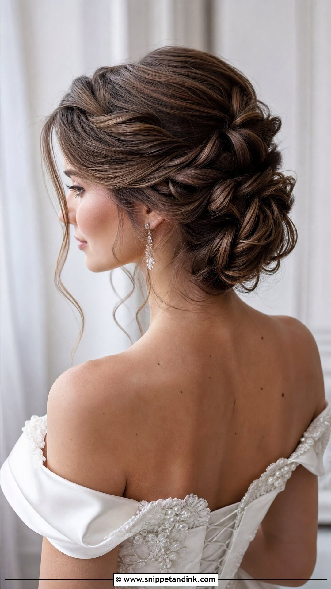 Twisted Updo Wedding Hairstyle For Long Hair - Snippet and Ink - 20 Wedding Hairstyles for Long Hair Off Shoulder Dress
