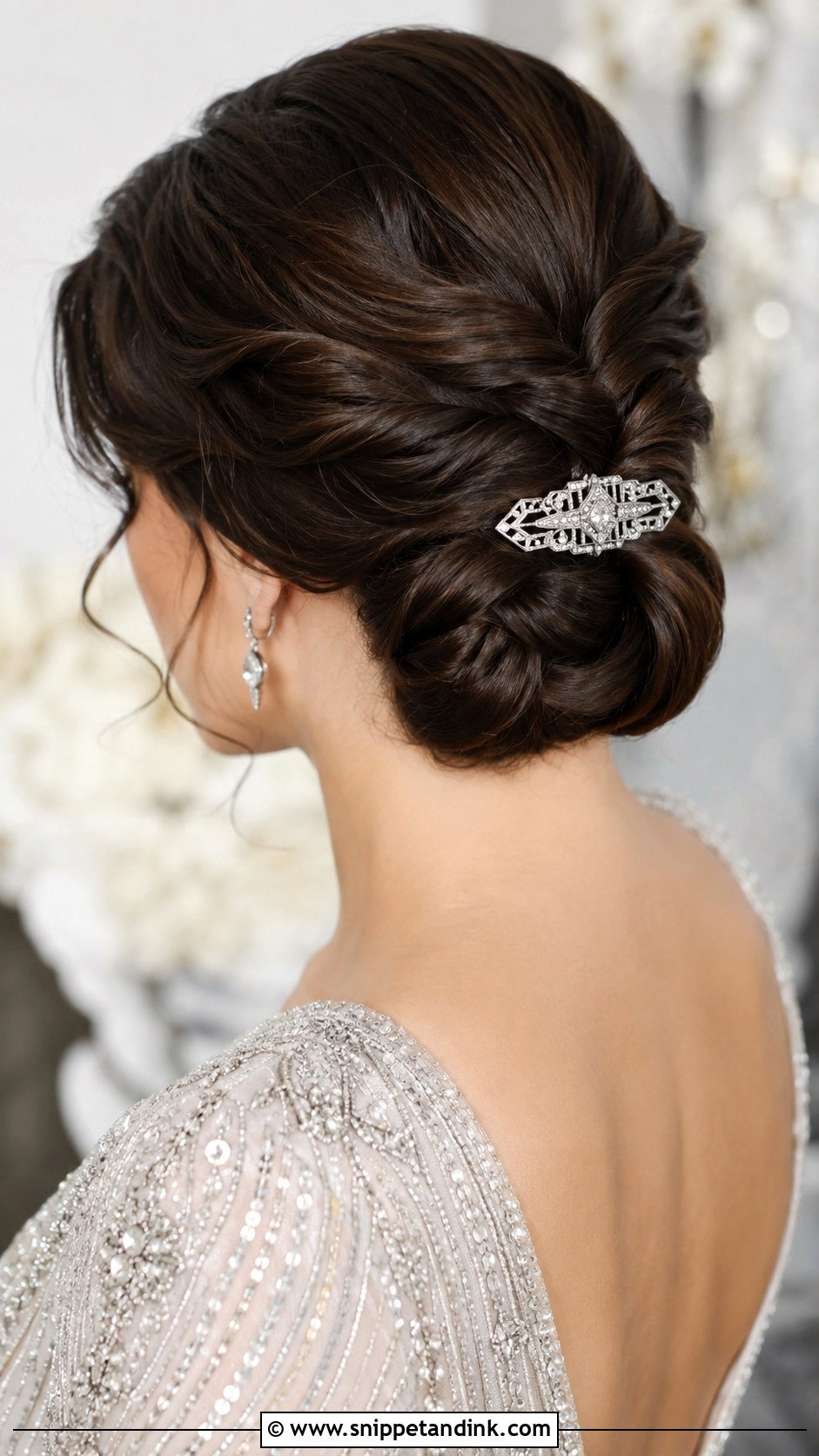 Twisted Updo With Art Deco Pin - Snippet and Ink - 20 1920s Wedding Hair Ideas