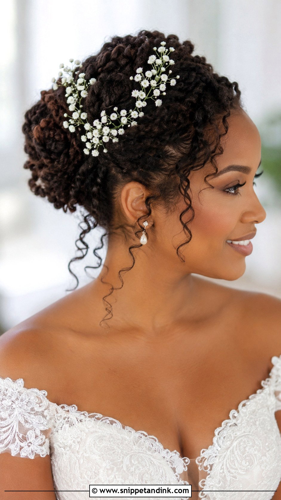 Twisted Updo With Babys Breath - Snippet and Ink - 25 Wedding Hairstyles for Black Women