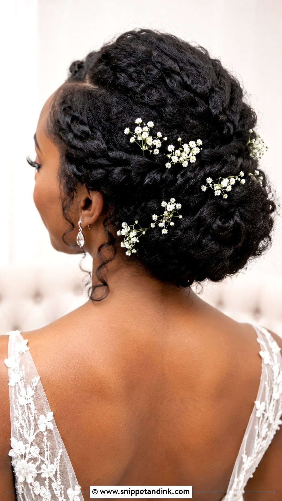 Twisted Updo With Babys Breath - Snippet and Ink - 25 Natural Hair Bridal Hairstyles