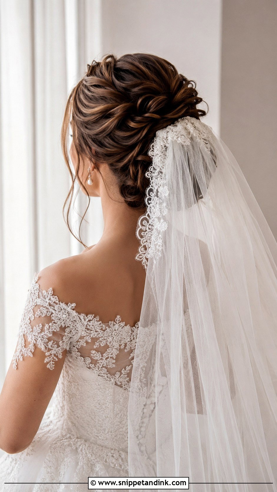 Twisted Updo With Cathedral Veil - Snippet and Ink - 25 Updo with Veil Ideas