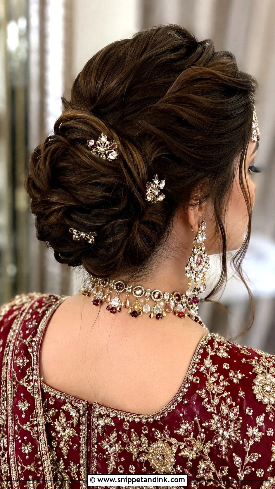 Twisted Updo With Crystal Pins - Snippet and Ink - 20 Pakistani Barat Bride Hairstyles