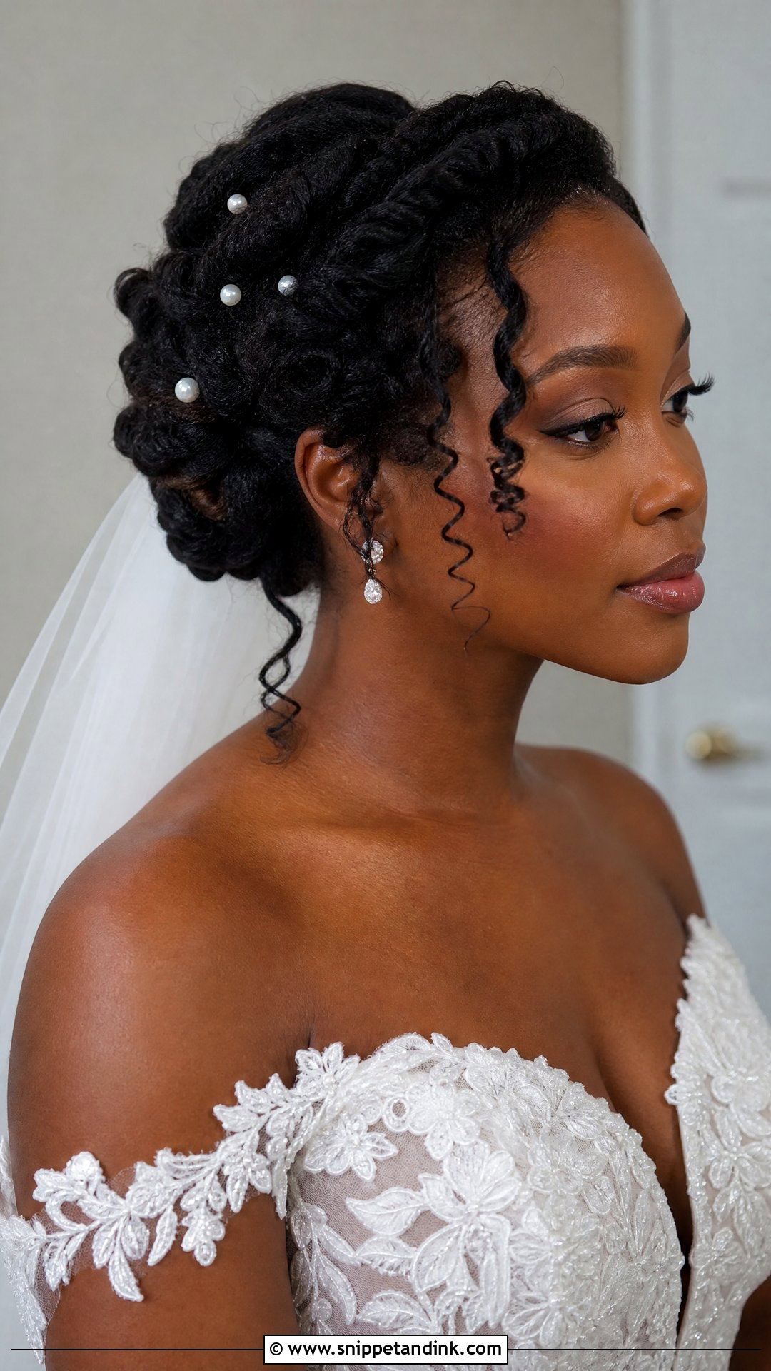 Twisted Updo With Curly Tendrils - Snippet and Ink - 20 Natural Wedding Hairstyles Black Bride