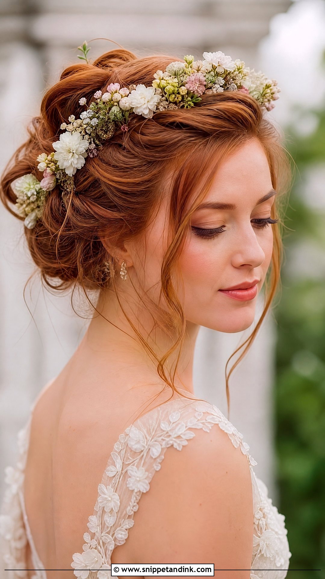 Twisted Updo With Flower Crown - Snippet and Ink - 20 Wedding Hairstyles with Flower Crown