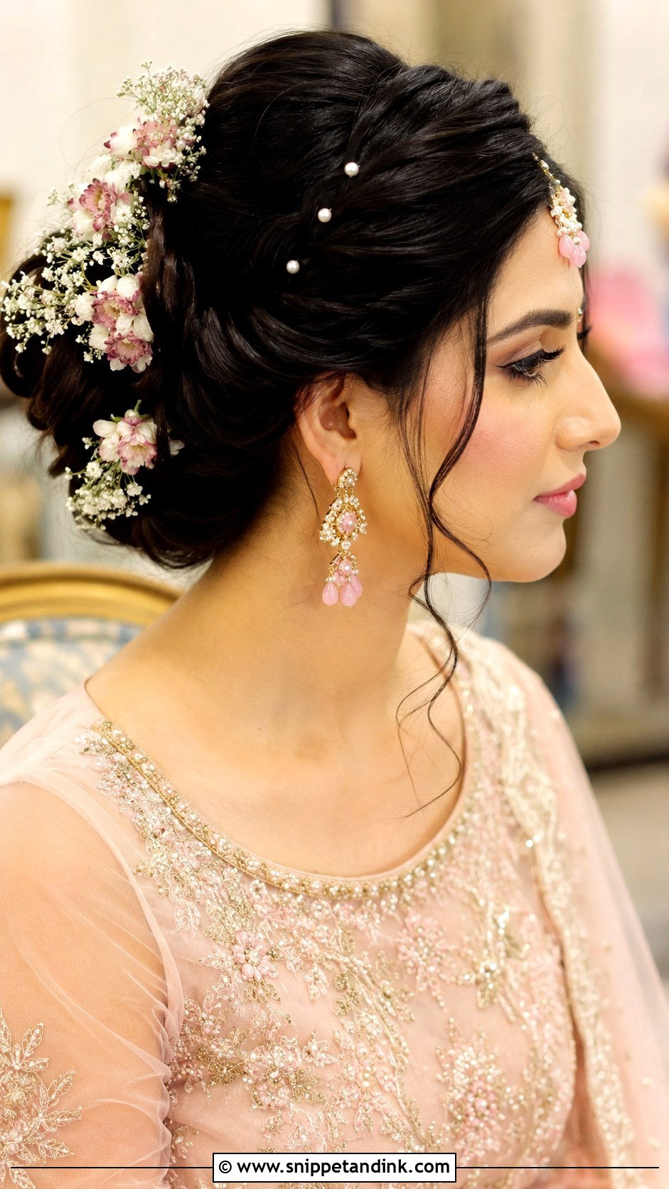 Twisted Updo With Flowers - Snippet and Ink - 20 Pakistani Bridal Hairstyles