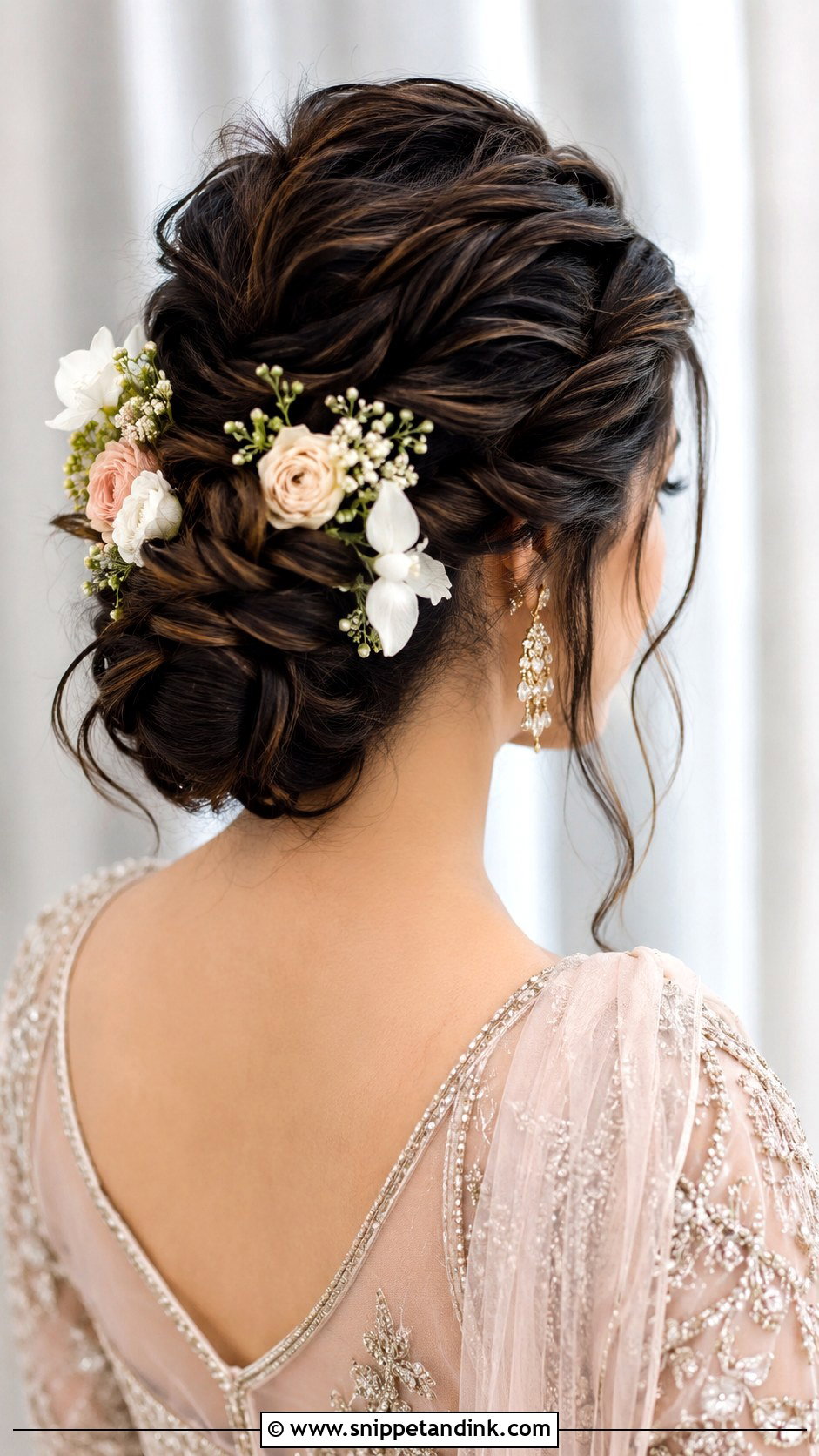 Twisted Updo With Flowers - Snippet and Ink - 25 Muslim Bridal Hairstyles