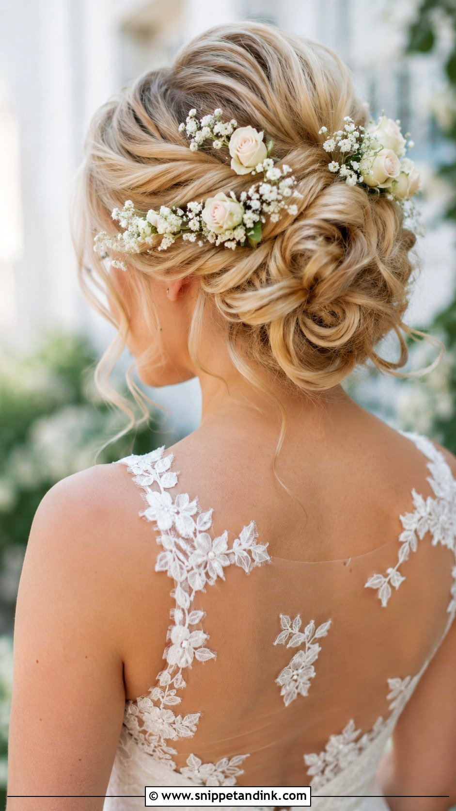 Twisted Updo With Flowers - Snippet and Ink - 20 Easy Short Hair Updo Wedding Ideas