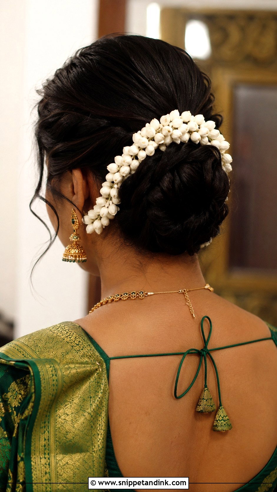 Twisted Updo With Gajra - Snippet and Ink - 25 Short Hairstyle Women Indian Wedding Ideas