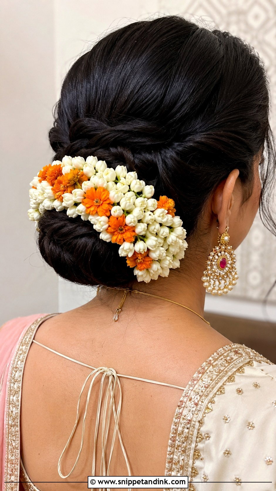 Twisted Updo With Gajra - Snippet and Ink - 25 Mehndi Hairstyles for Bride Sister
