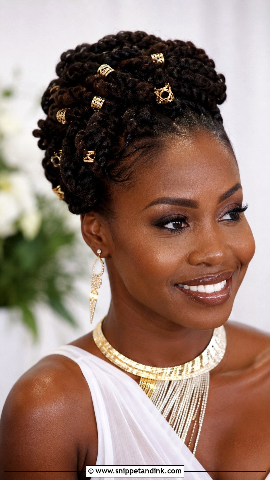 Twisted Updo With Gold Cuffs - Snippet and Ink - 20 Afro Wedding Hairstyles Brides