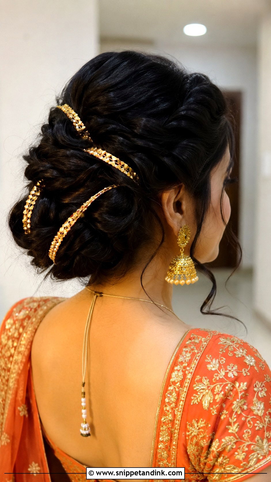 Twisted Updo With Gota Ribbon - Snippet and Ink - 20 Indian Bridal Hair Ideas
