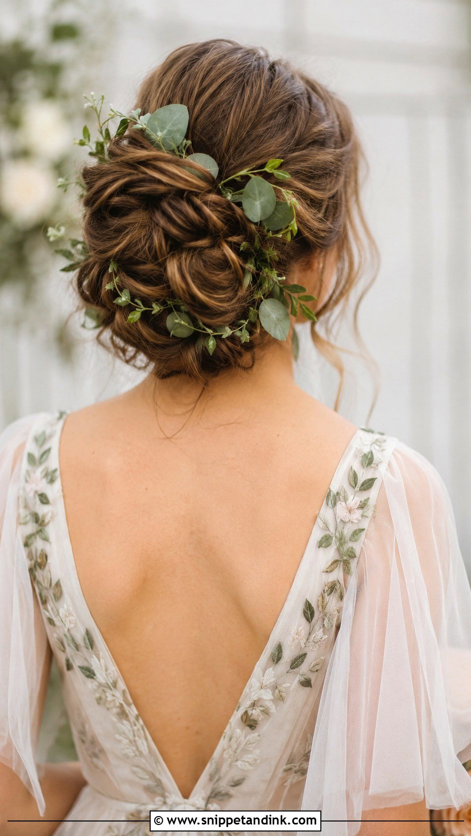 Twisted Updo With Greenery - Snippet and Ink - 35 Bridal Updo Ideas