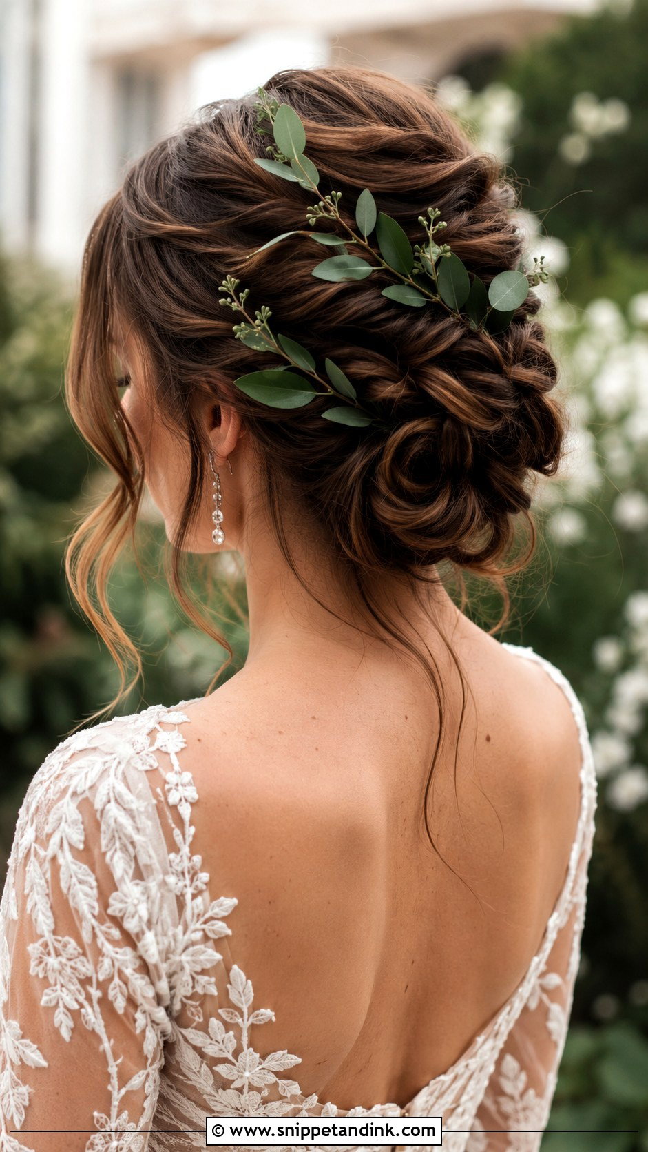 Twisted Updo With Greenery Accents - Snippet and Ink - 20 Garden Wedding Hairstyles