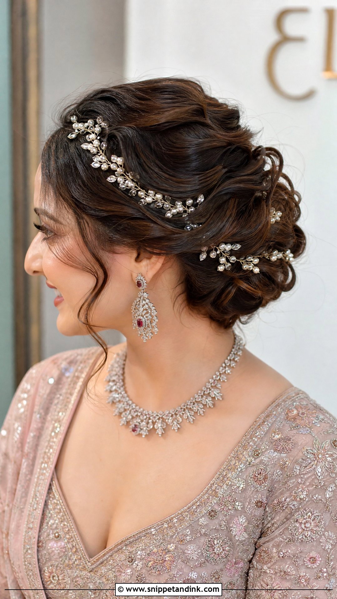 Twisted Updo With Hair Accessories - Snippet and Ink - 20 Indian Hairstyles for Wedding Guest