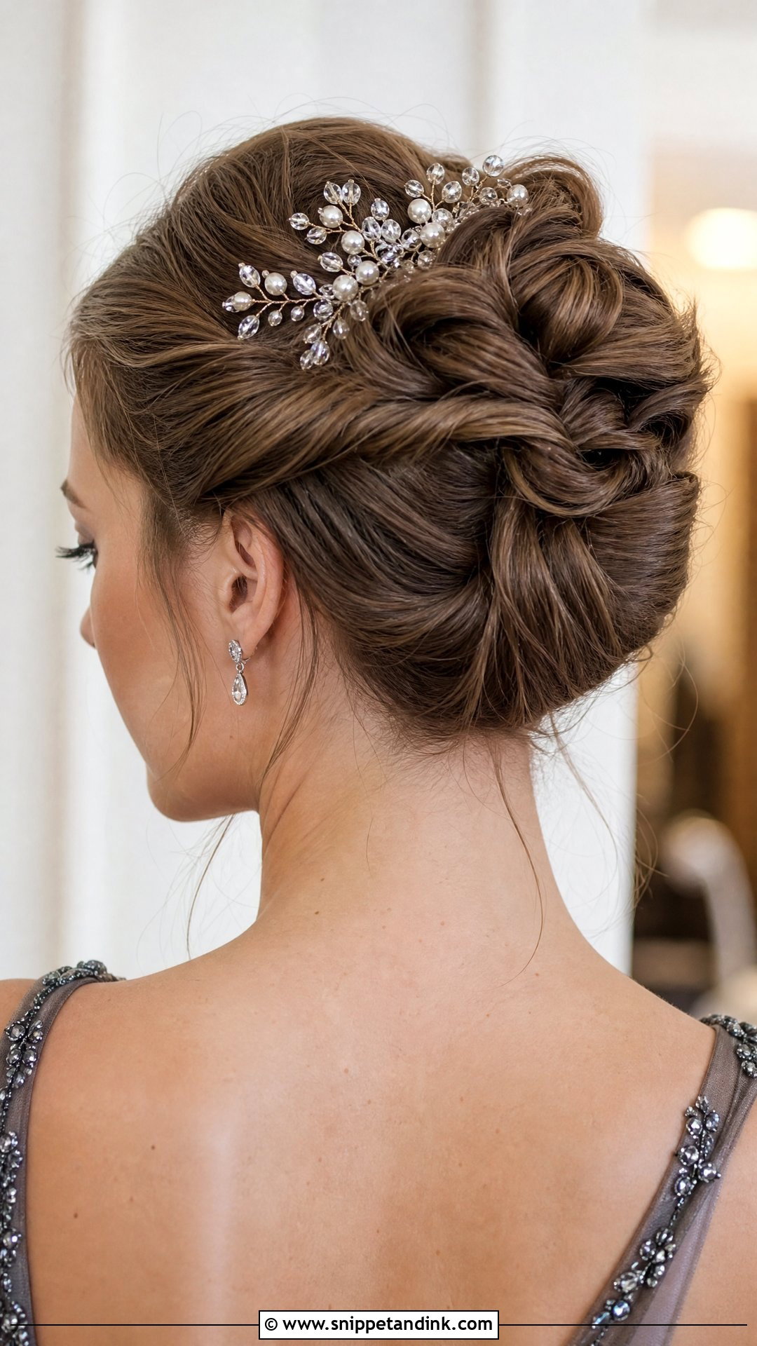 Twisted Updo With Hair Accessory - Snippet and Ink - 20 Easy Short Hair Wedding Guest Updo Ideas