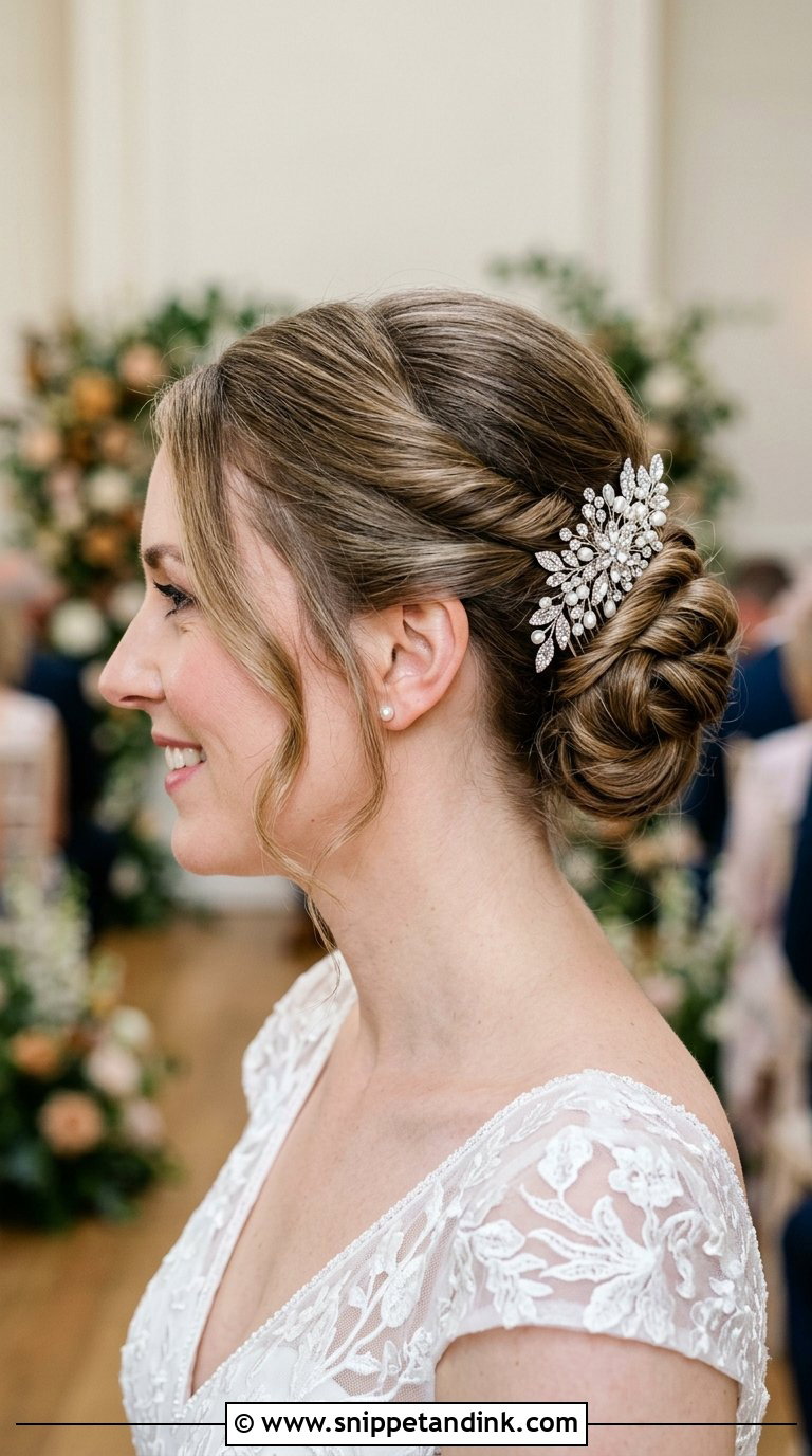 Twisted Updo With Hair Accessory - Snippet and Ink - 20 Bridal Wedding Hair Updo Ideas
