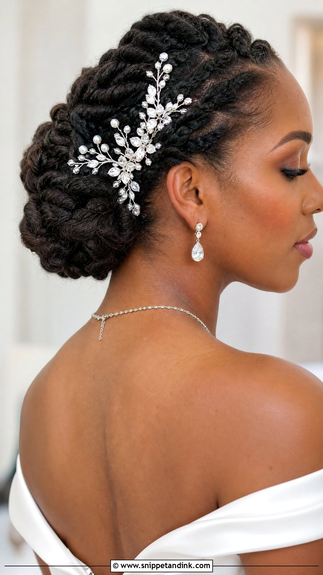 Twisted Updo With Hair Vine - Snippet and Ink - 30 Natural Hair Bride Ideas