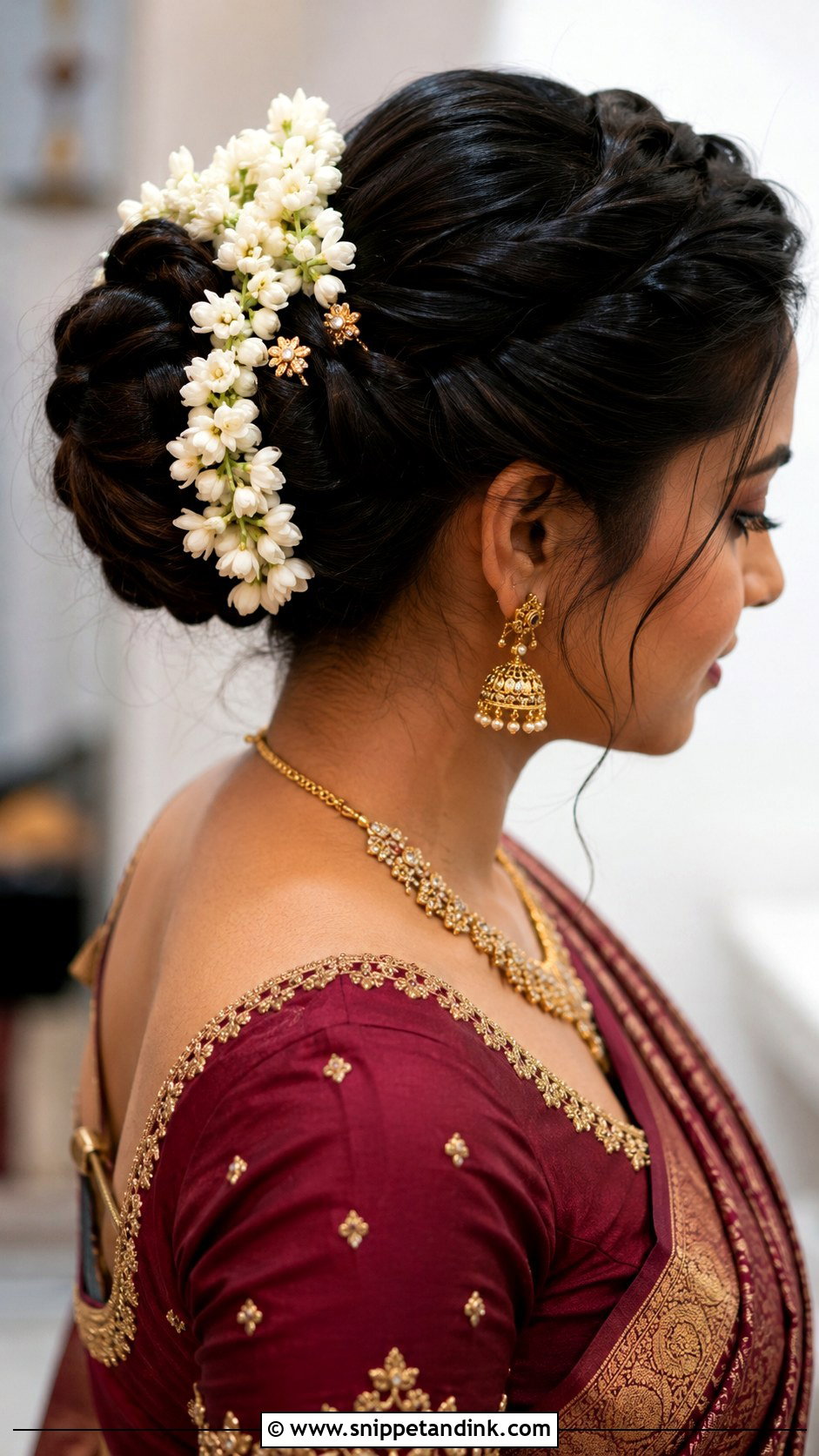 Twisted Updo With Jasmine - Snippet and Ink - 20 South Indian Bride Hairstyle with Jasmine Flowers