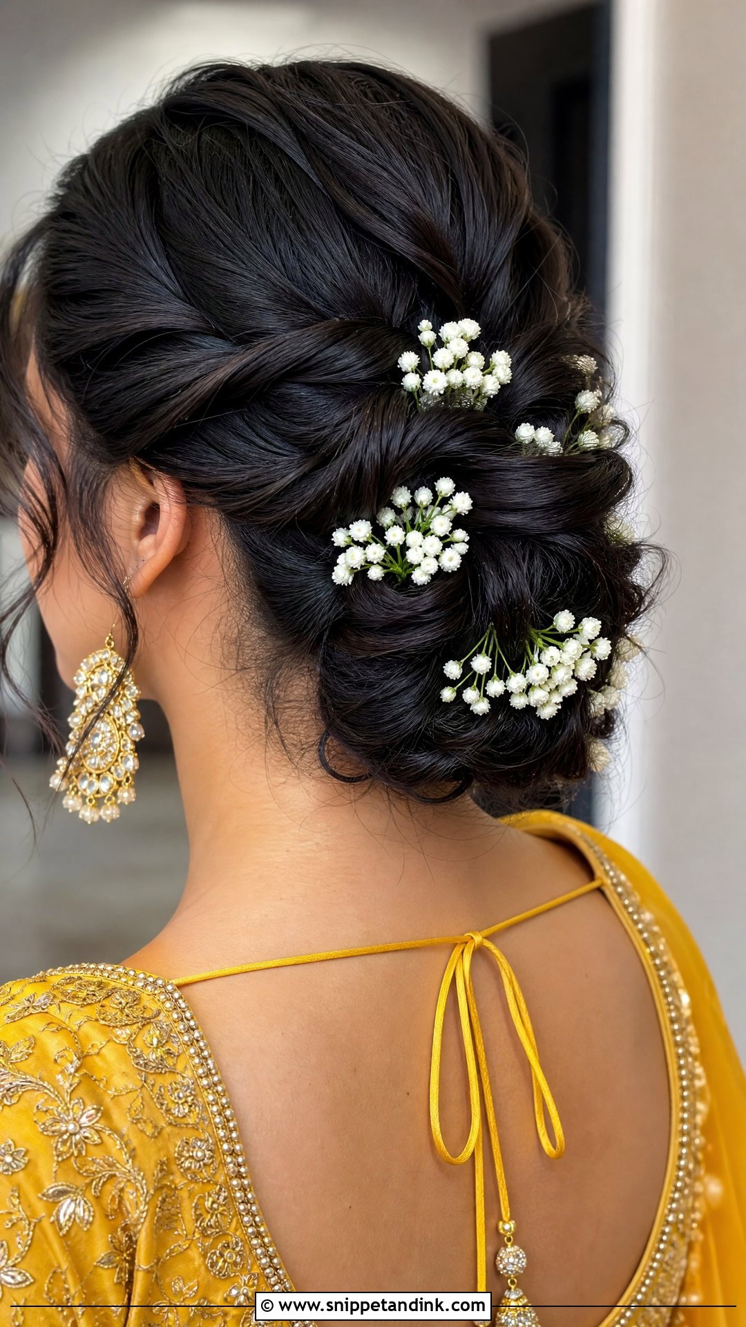Twisted Updo With Jasmine - Snippet and Ink - 20 Haldi Bridal Hairstyle Ideas