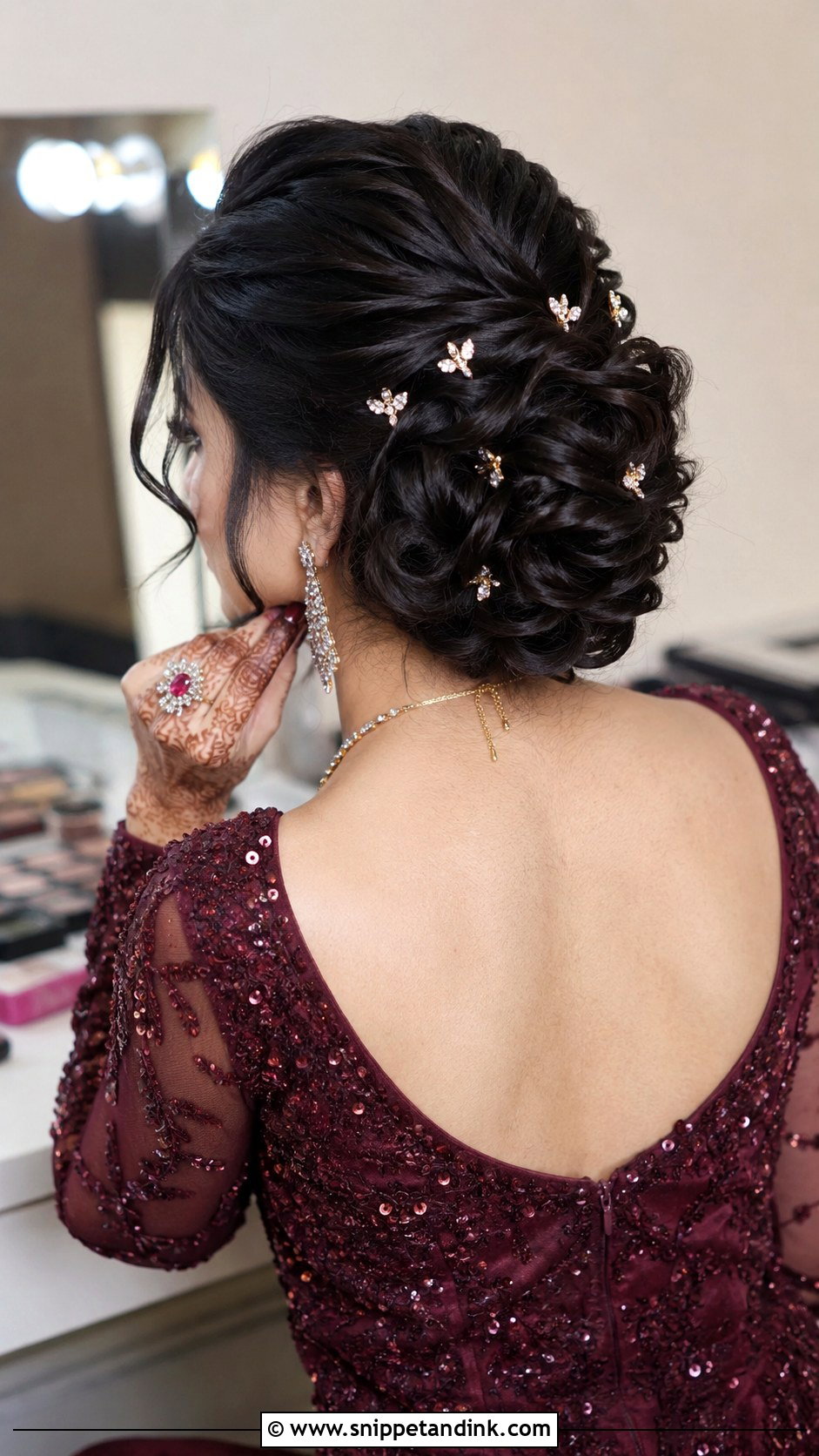 Twisted Updo With Jeweled Pins - Snippet and Ink - 30 Indian Bridal Dulhan Hairstyles
