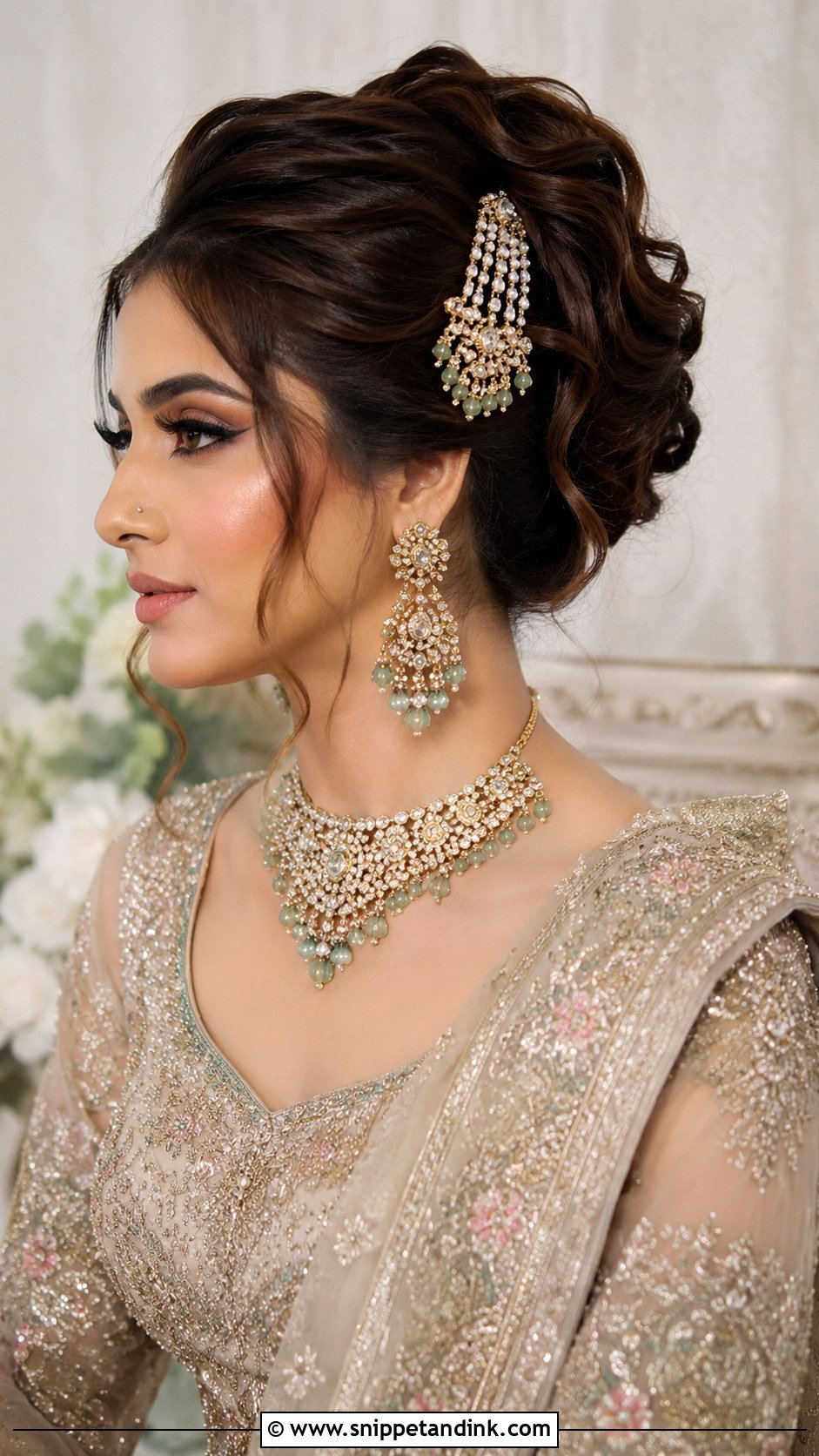 Twisted Updo With Jhoomar - Snippet and Ink - 25 Pakistani Bridal Hairstyles Walima