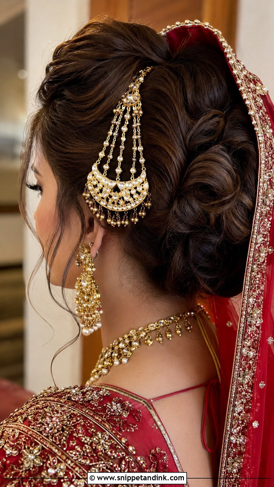 Twisted Updo With Jhoomar - Snippet and Ink - 20 Pakistani Bridal Hairstyles with Dupatta
