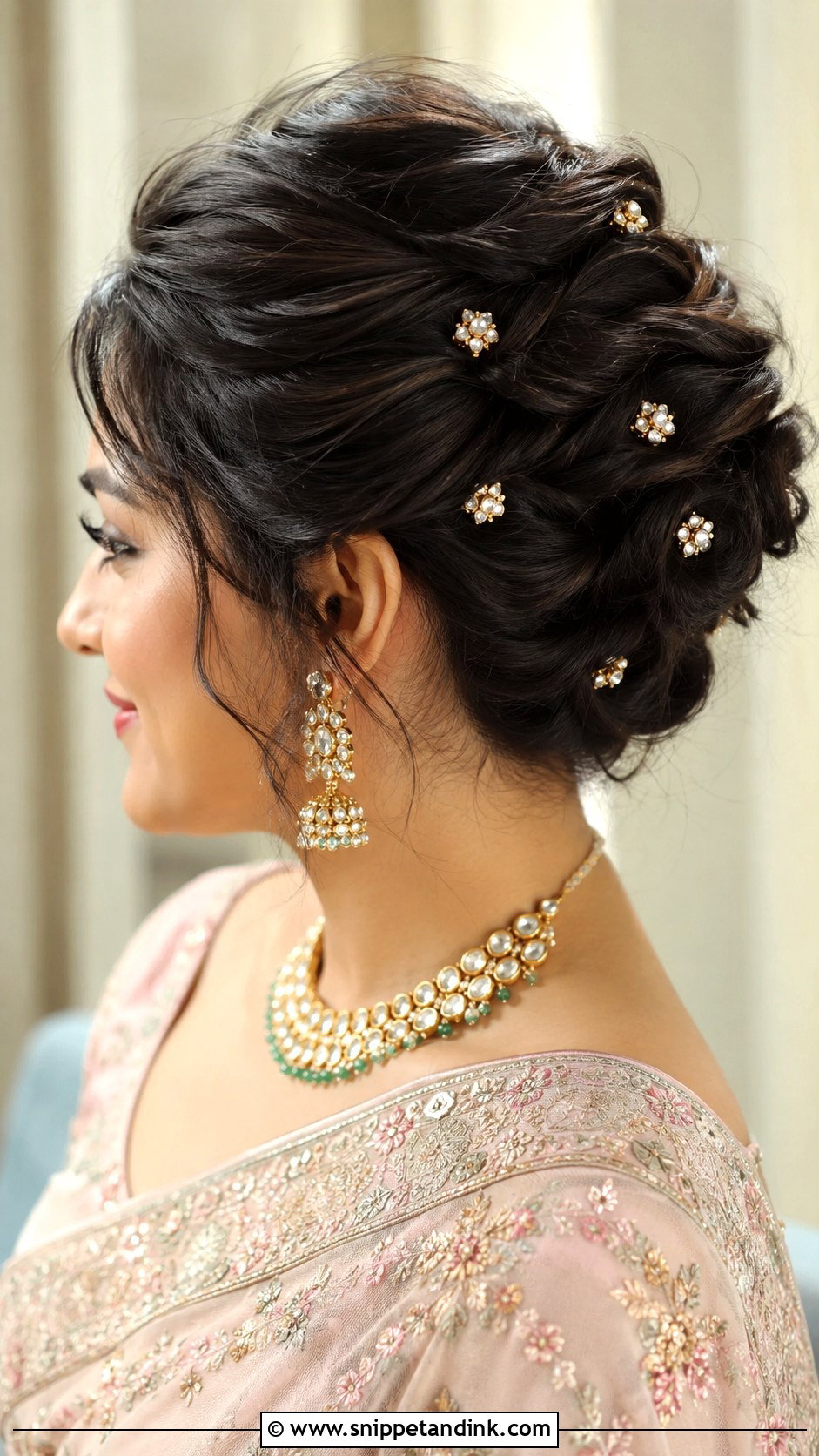 Twisted Updo With Kundan Pins - Snippet and Ink - 20 Desi Bridal Hair Ideas