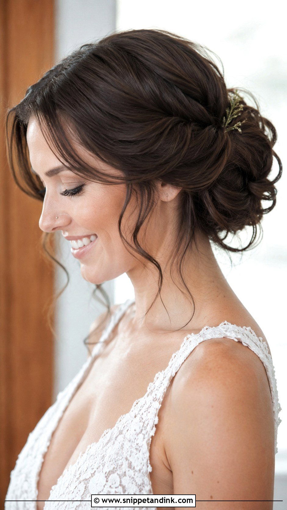 Twisted Updo With Loose Tendrils - Snippet and Ink - 25 Brunette Wedding Updo Ideas