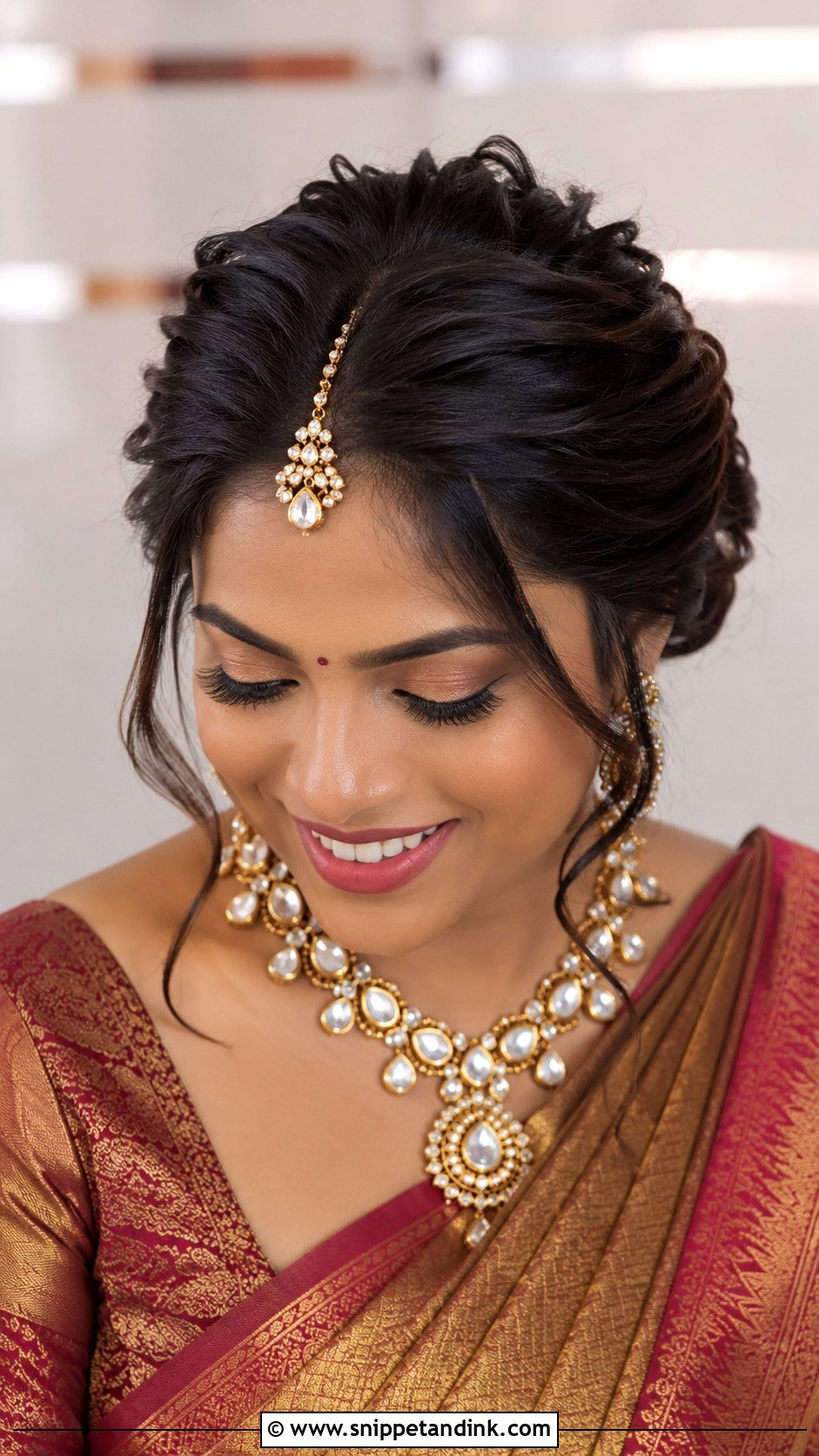 Twisted Updo With Maang Tikka - Snippet and Ink - 25 Kerala Wedding Hairstyle Ideas