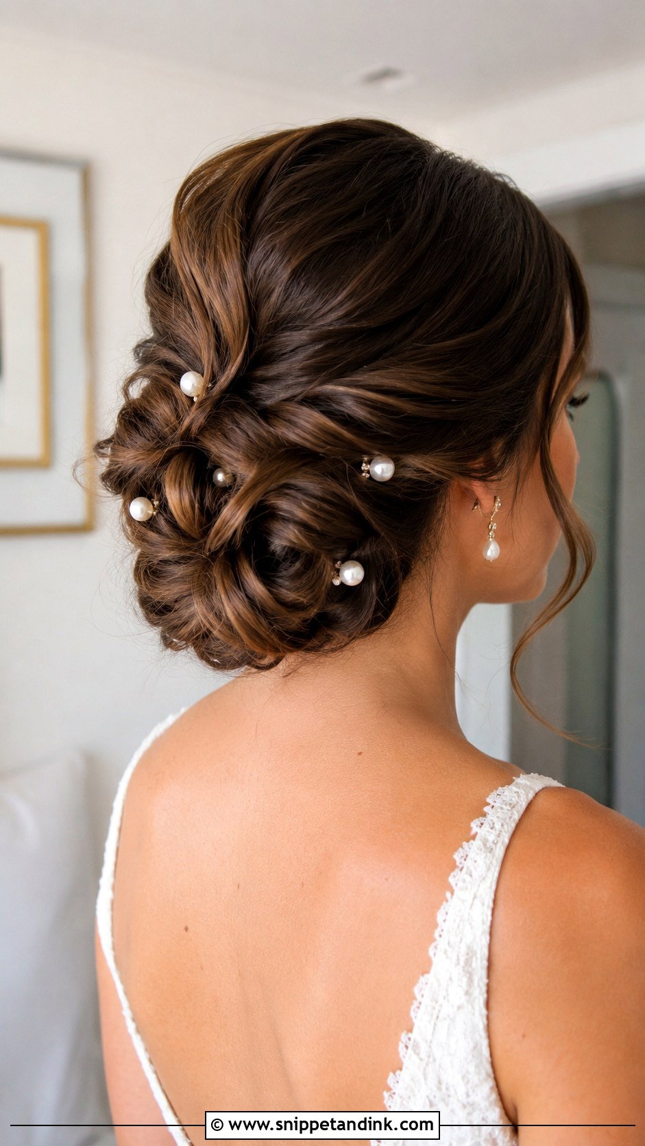 Twisted Updo With Pearl Accents - Snippet and Ink - 20 Wedding Hairdos for Medium Length