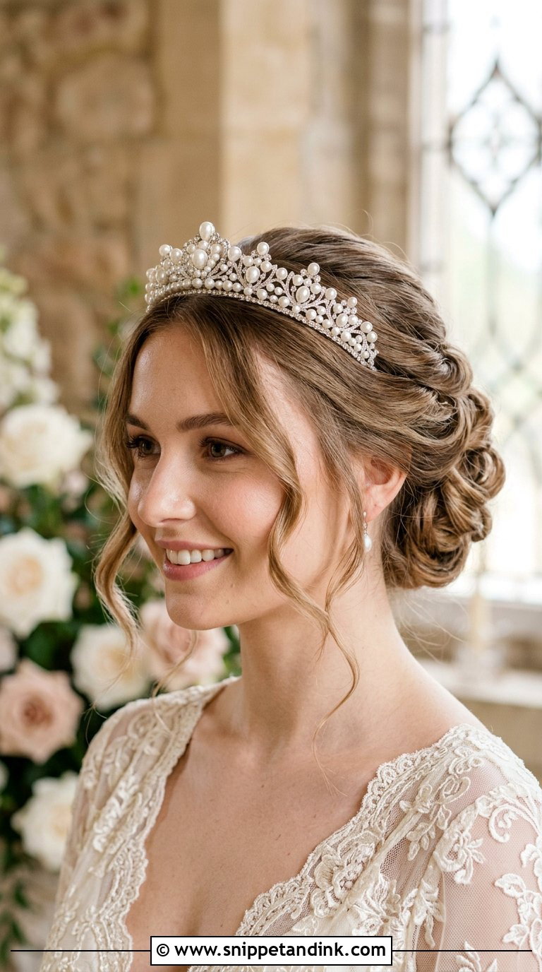 Twisted Updo With Pearl Crown - Snippet and Ink - 20 Bride Hairstyles with Crown