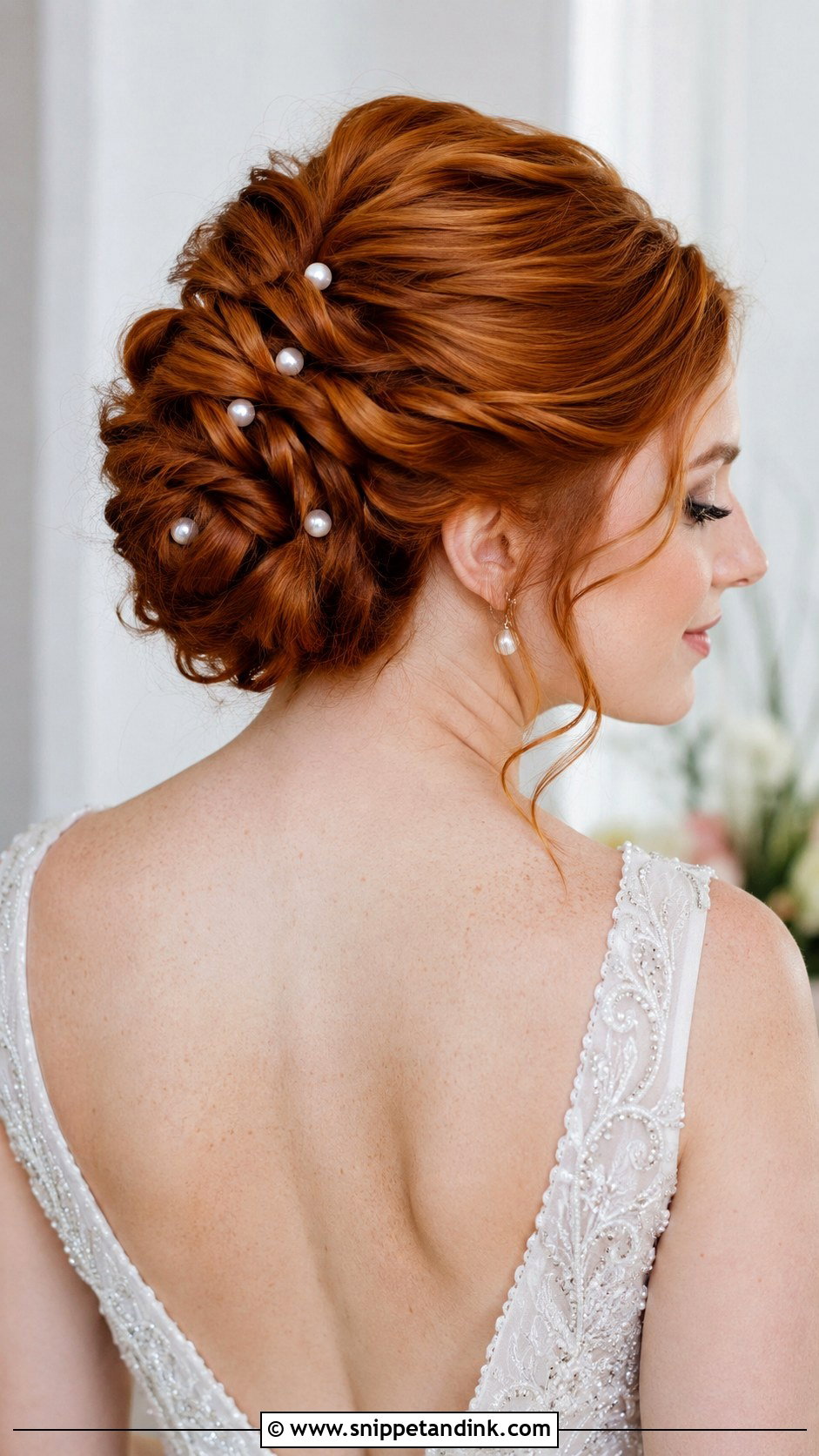 Twisted Updo With Pearl Pins - Snippet and Ink - 20 Red Hair Wedding Ideas