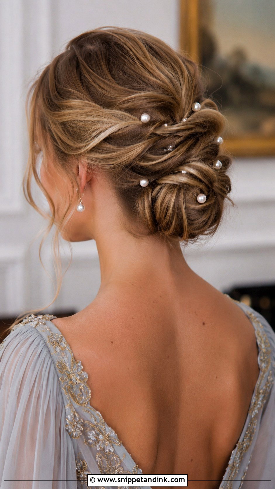 Twisted Updo With Pearl Pins - Snippet and Ink - 30 Hairstyle for Wedding Guest Ideas