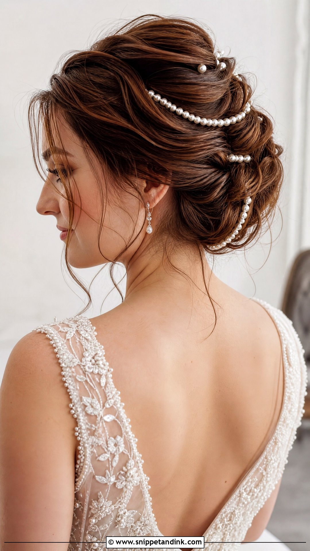 Twisted Updo With Pearl Strings - Snippet and Ink - 20 Pearl Wedding Hairstyles