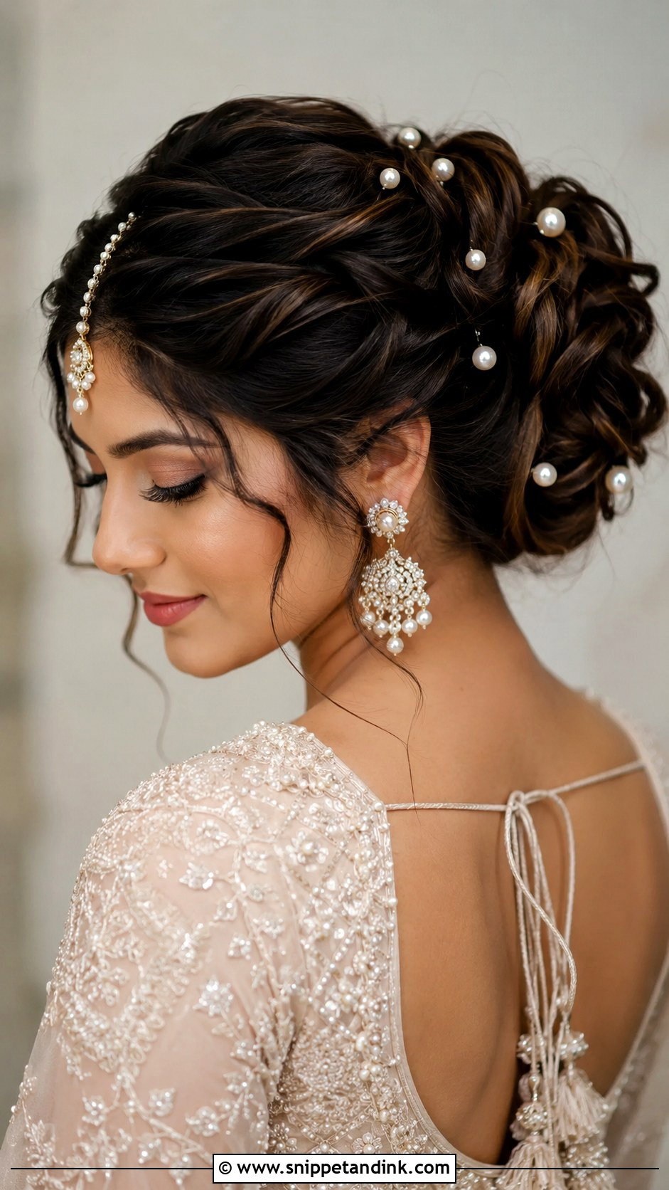 Twisted Updo With Pearls - Snippet and Ink - 25 Hindu Bride Hairstyle Ideas