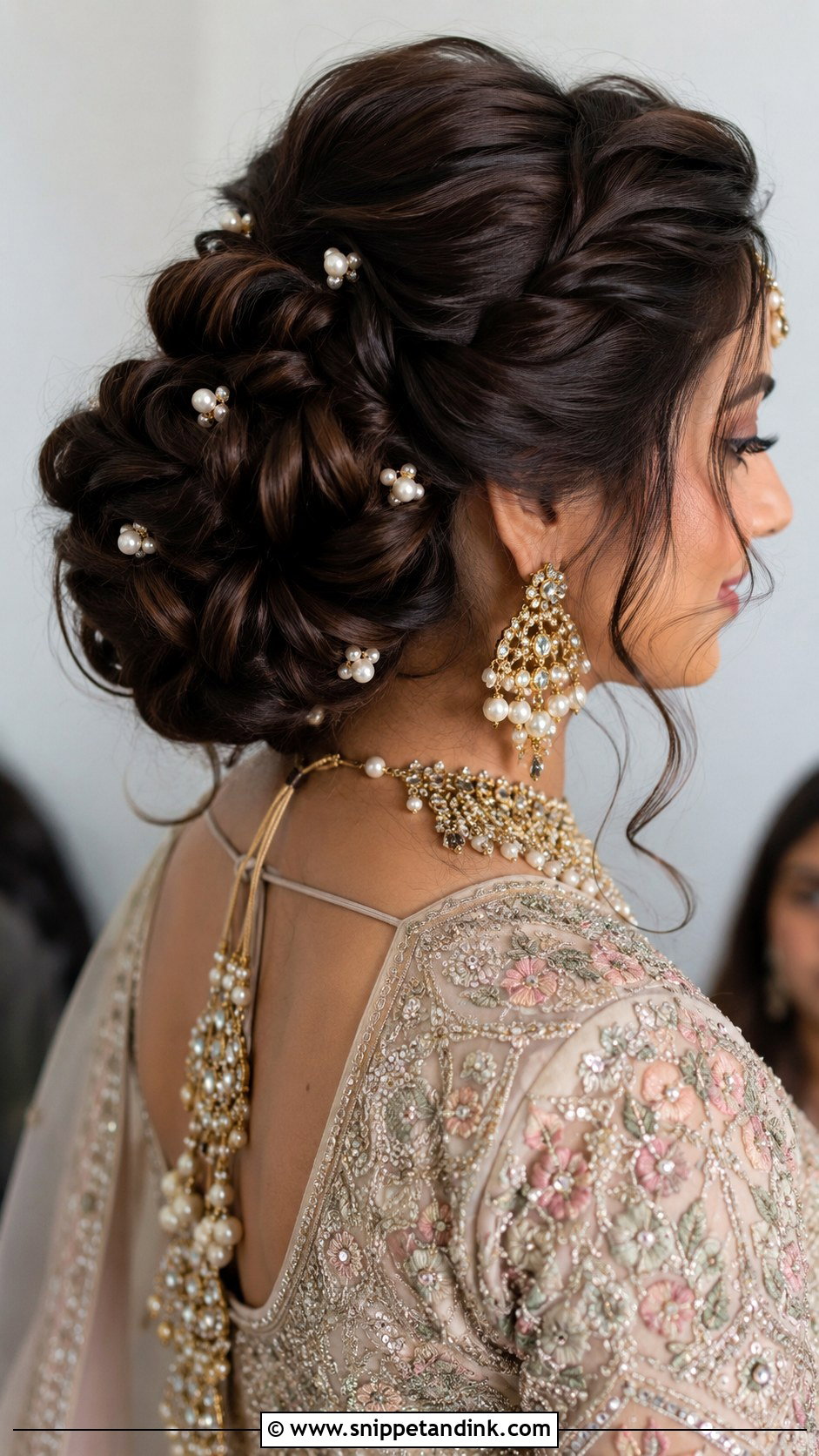 Twisted Updo With Pearls - Snippet and Ink - 20 Mehendi Bride Hairstyle Ideas