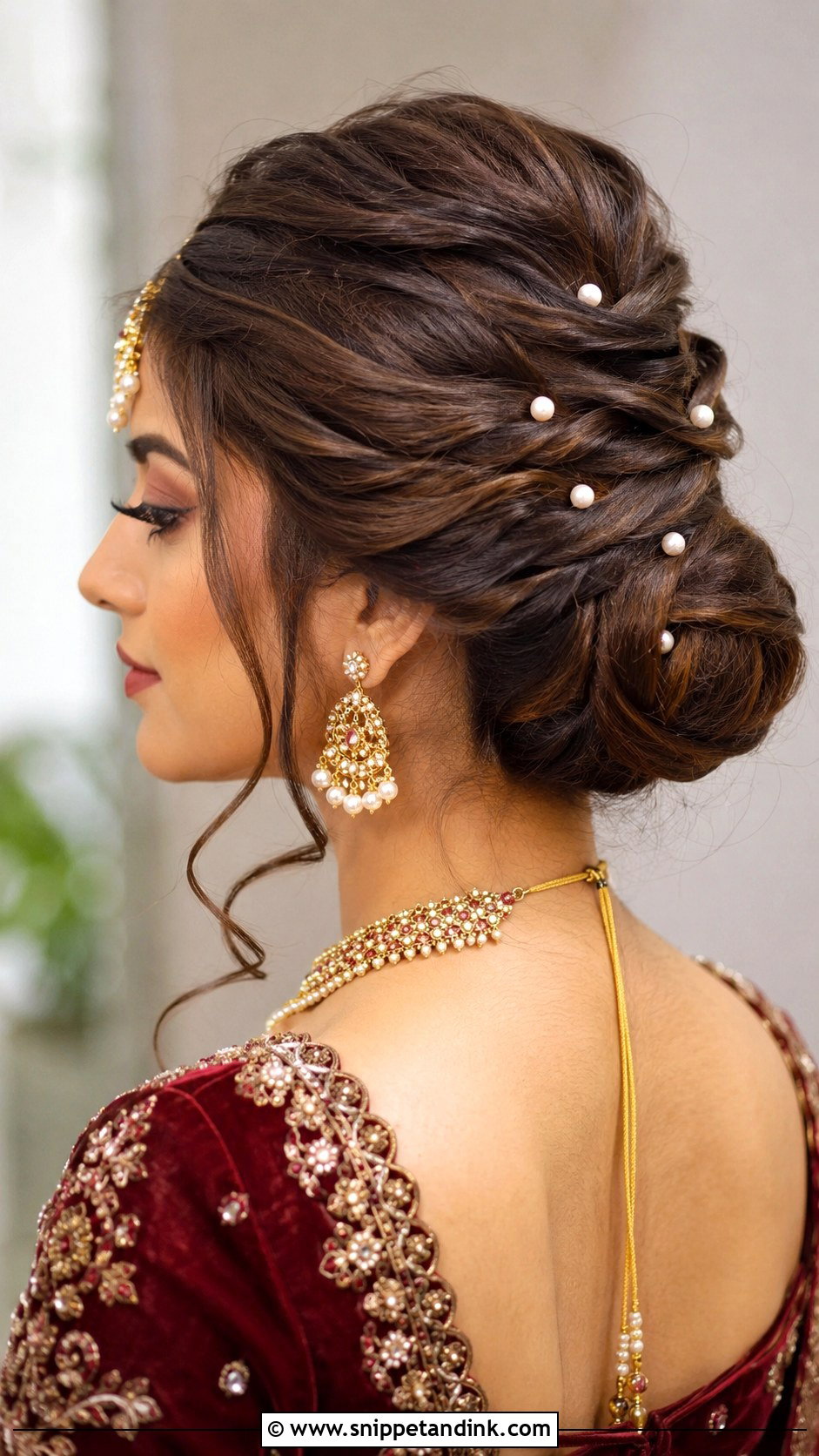 Twisted Updo With Pearls - Snippet and Ink - 20 Pakistani Barat Bridal Hair Styles
