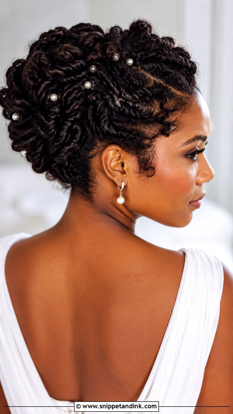 Twisted Updo With Pearls - Snippet and Ink - 20 Wedding Hairstyles for Natural Hair